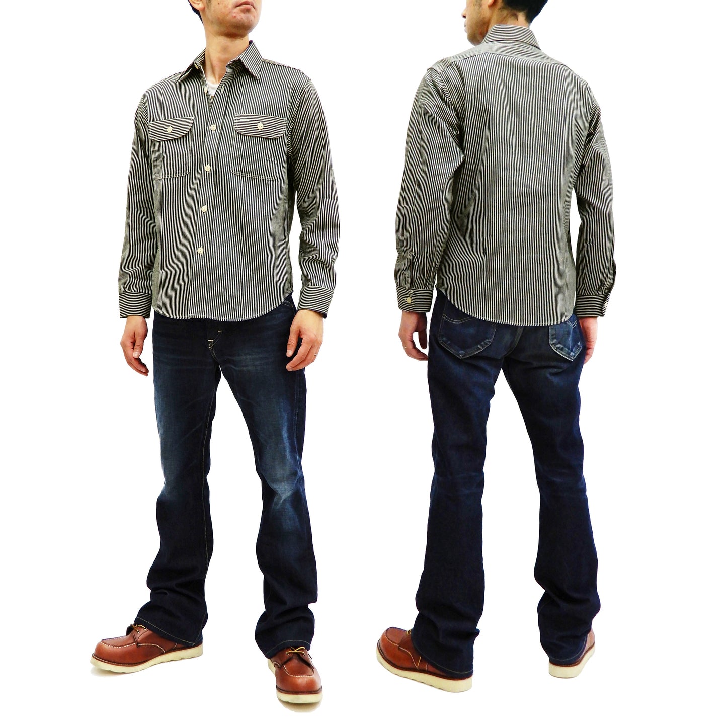 Sugar Cane Hickory Stripe Work Shirt Men's Casual Long Sleeve Button Up Shirt SC27853 Black