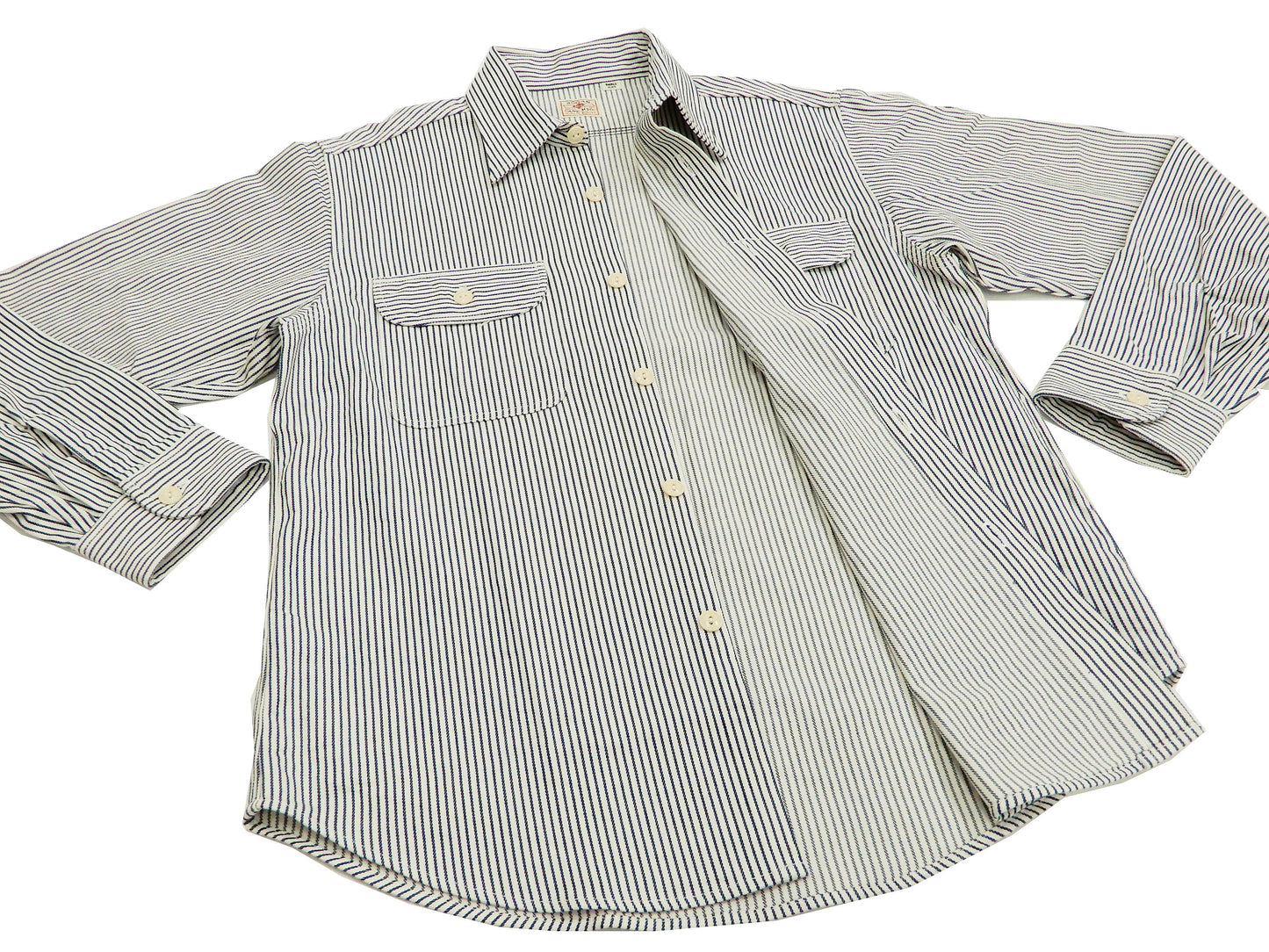 Sugar Cane Hickory Stripe Work Shirt Men's Casual Long Sleeve Button Up Shirt SC27853 Off-White
