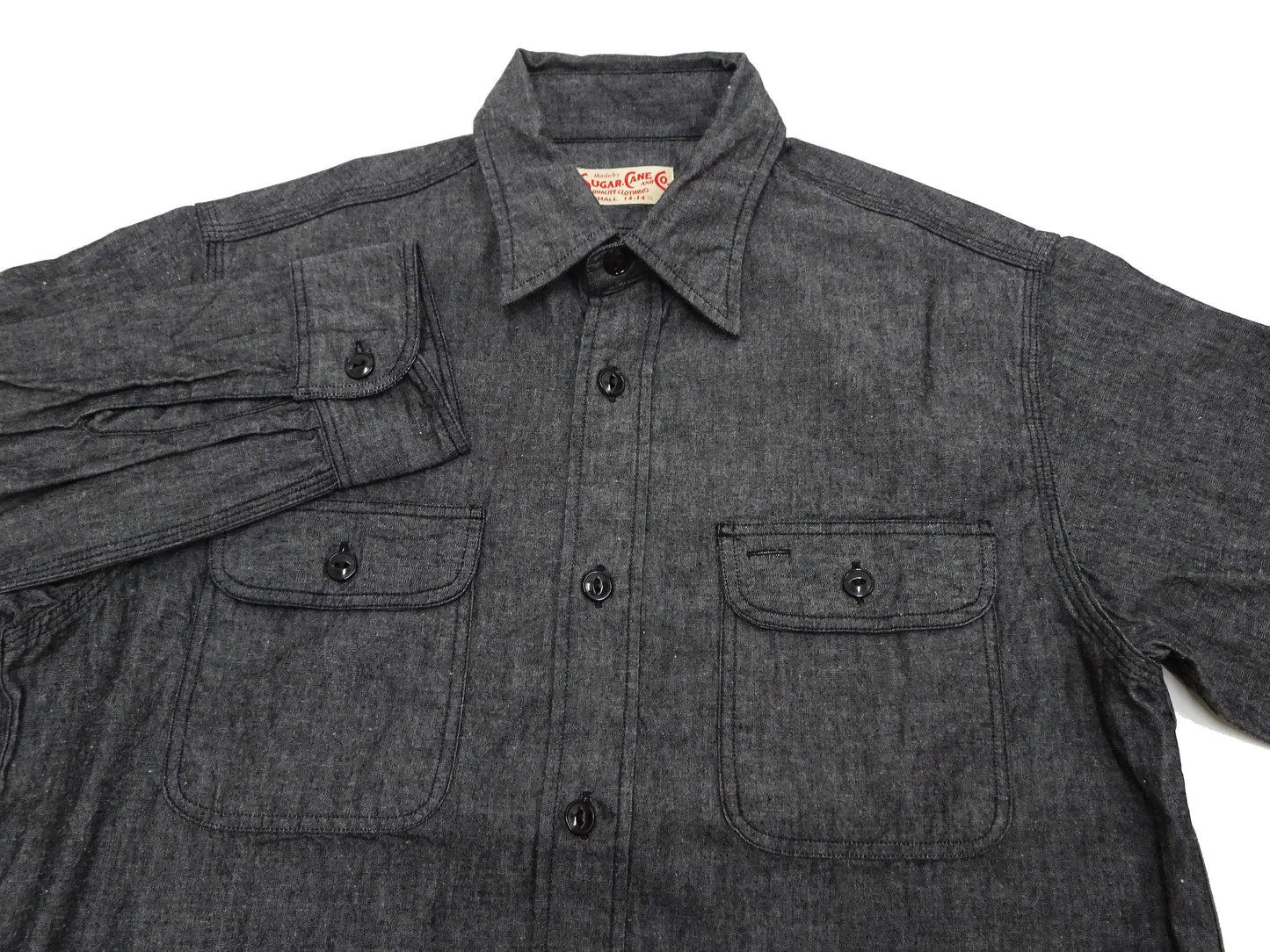 Sugar Cane Chambray Shirt Men's Lightweight Long Sleeve Button Up Plain Work Shirt SC29159 411 Black