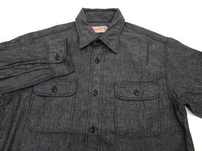 Sugar Cane Chambray Shirt Men's Lightweight Long Sleeve Button Up Plain Work Shirt SC29159 411 Black