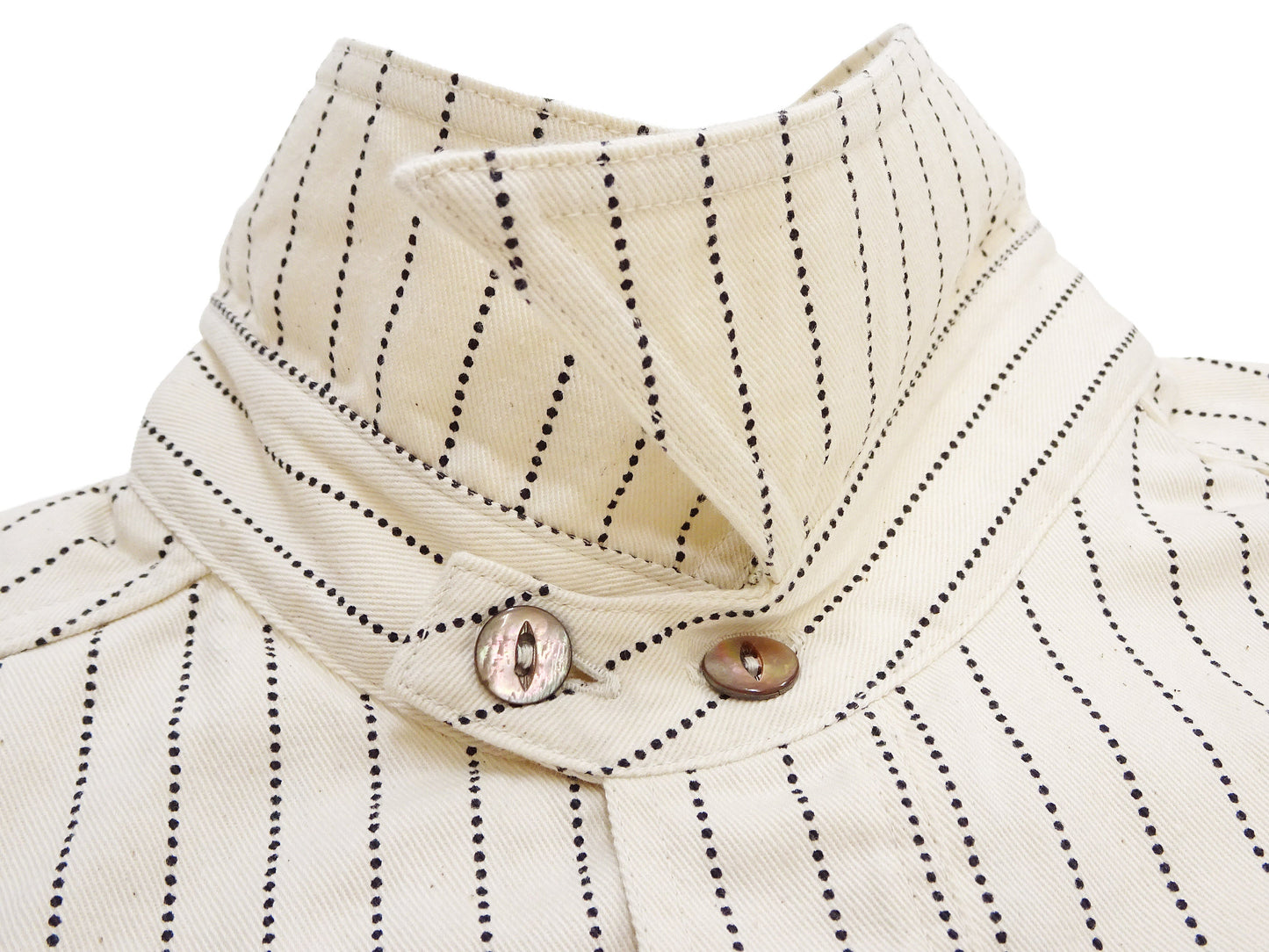 Sugar Cane Men's Short Sleeve Ecru Wabash Stripe Work Shirt 8.5 oz Cotton Twill Made in Japan (Fiction Romance SC37275 401A One-Wash)