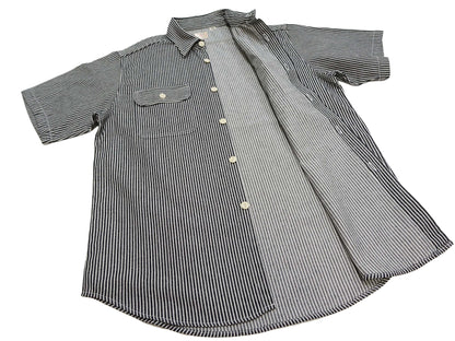 Sugar Cane Hickory Stripe Work Shirt - Men's Casual Short Sleeve Button Up Shirt SC37944 119 Black