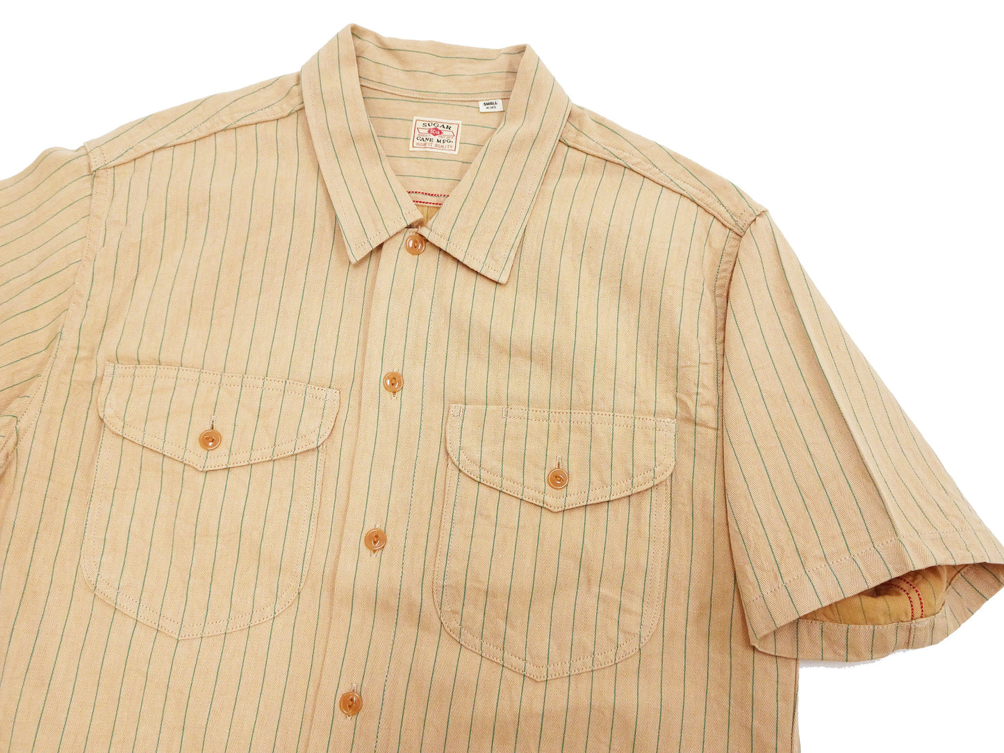 Sugar Cane Coke Stripe Work Shirt - Men's Casual Short Sleeve Pinstripe Button Up Shirt SC38699 133 Beige