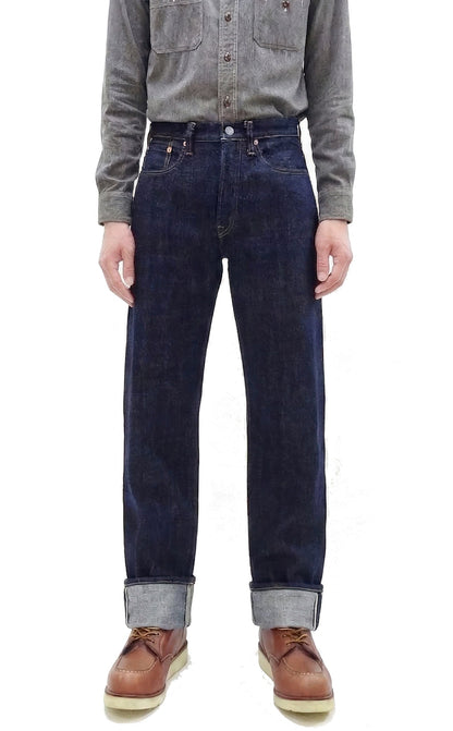 Sugar Cane Men's 14oz. Hawaiian Indigo Sugarcane Fiber Selvedge Denim Jeans Classic Regular Straight Button Fly (SC40401 One-Wash)