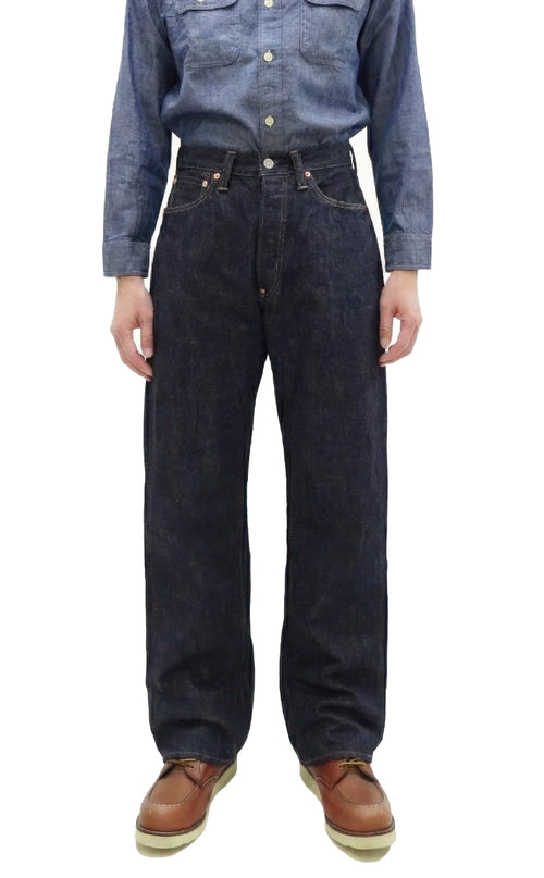 Sugar Cane Men's 13oz Selvedge Denim Baggy Jeans - 1930s "Waist Overalls" Inspired Wide Straight Fit, Button Fly, Made in Japan (SC42025 421A One-Wash)