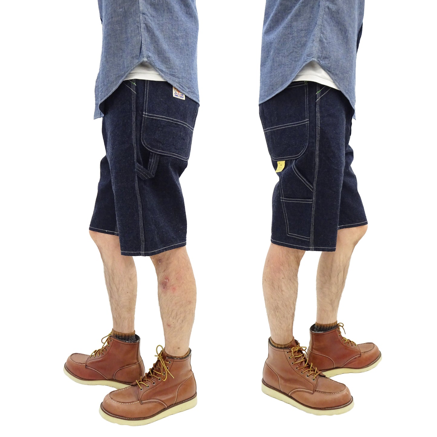 Sugar Cane Men's 11oz Blue Denim Work Shorts - High-Rise Relaxed Straight Fit Knee-Length Button-Fly Shorts - Made in Japan (SC52565 421A One-Wash)