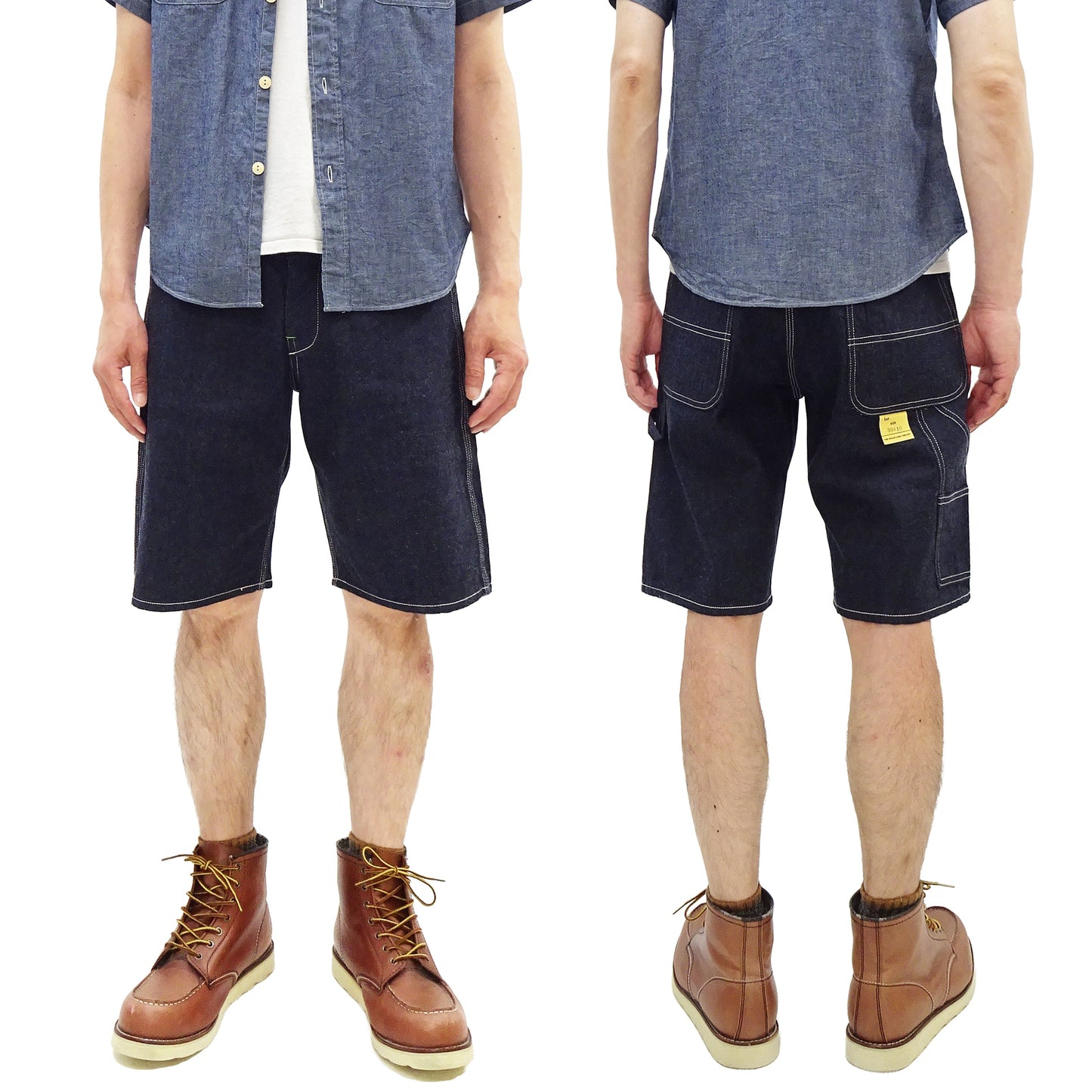 Sugar Cane Men's 11oz Blue Denim Work Shorts - High-Rise Relaxed Straight Fit Knee-Length Button-Fly Shorts - Made in Japan (SC52565 421A One-Wash)