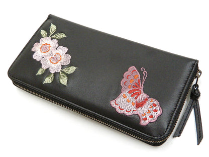Script Hanatabi Gakudan Men's Casual Embroidered Leather Long Wallet SLWL-503 Black
