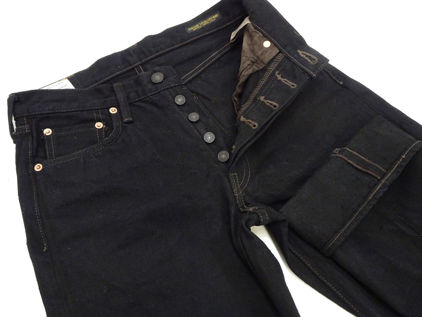 Studio D'artisan Mud-Dyed Black Denim Jeans Men's Regular Straight Fit Button-Fly 18oz. Amami Dorozome Selvedge Denim Pants SP-120 One-Wash