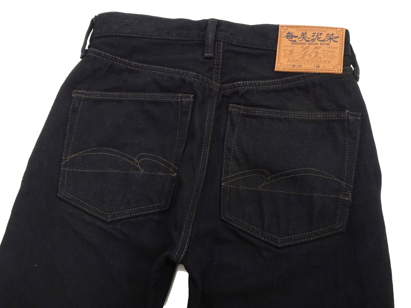 Studio D'artisan Mud-Dyed Black Denim Jeans Men's Regular Straight Fit Button-Fly 18oz. Amami Dorozome Selvedge Denim Pants SP-120 One-Wash