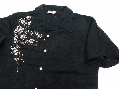 Hanatabi Gakudan Men's S/S Jacquard Shirt with Japanese Art Embroidery SS-001 Black