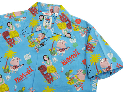 Sun Surf Men's Cotton Hawaiian Shirt - Uncle Torys Graphic Design - Short-Sleeve Aloha Shirt "TRIP TO HAWAII" SS39537 125 Blue