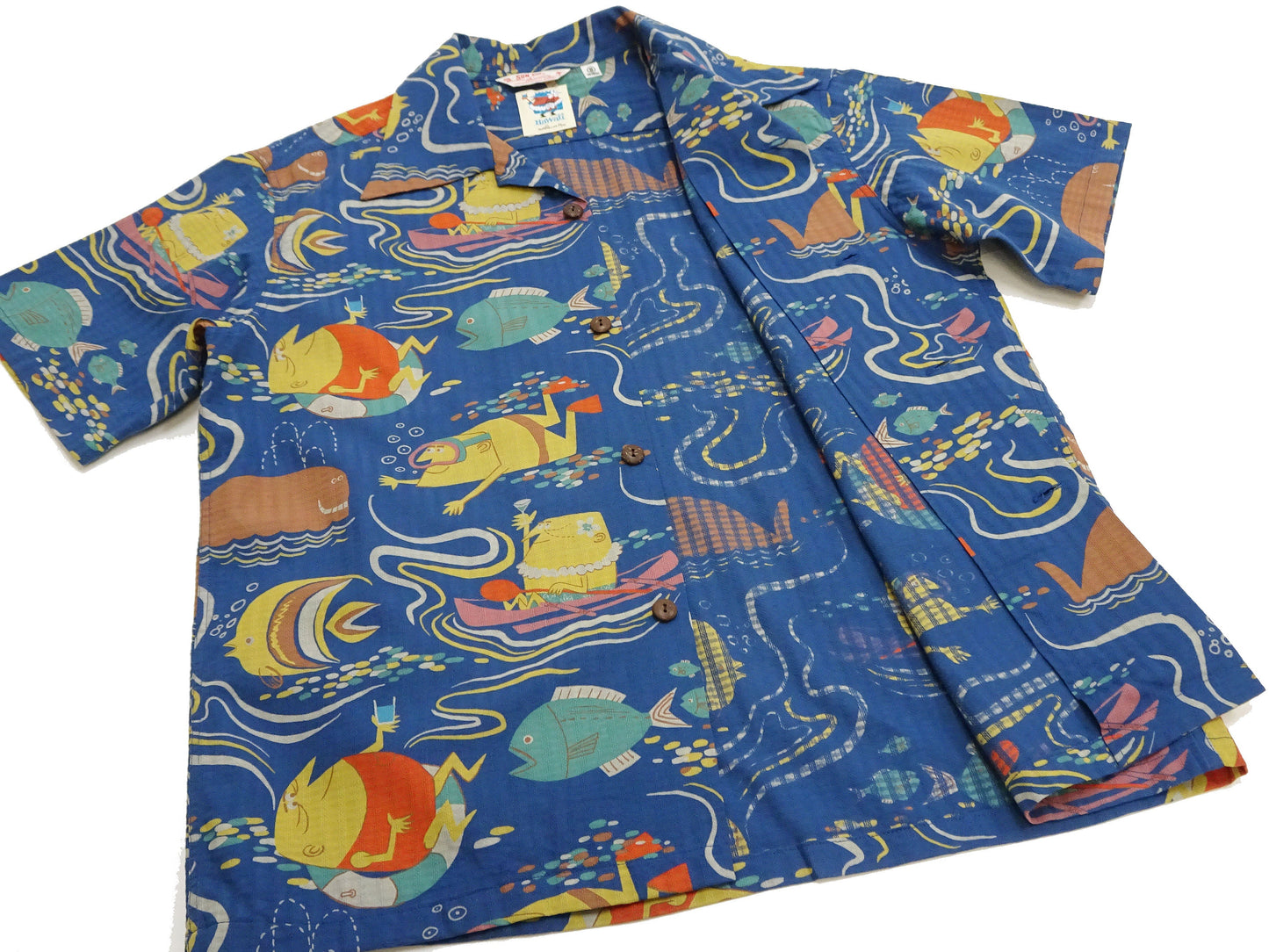 Sun Surf Men's Cotton Hawaiian Shirt - Uncle Torys Graphic Design - Short-Sleeve Aloha Shirt "Ocean Activities" SS39538 128 Navy-Blue