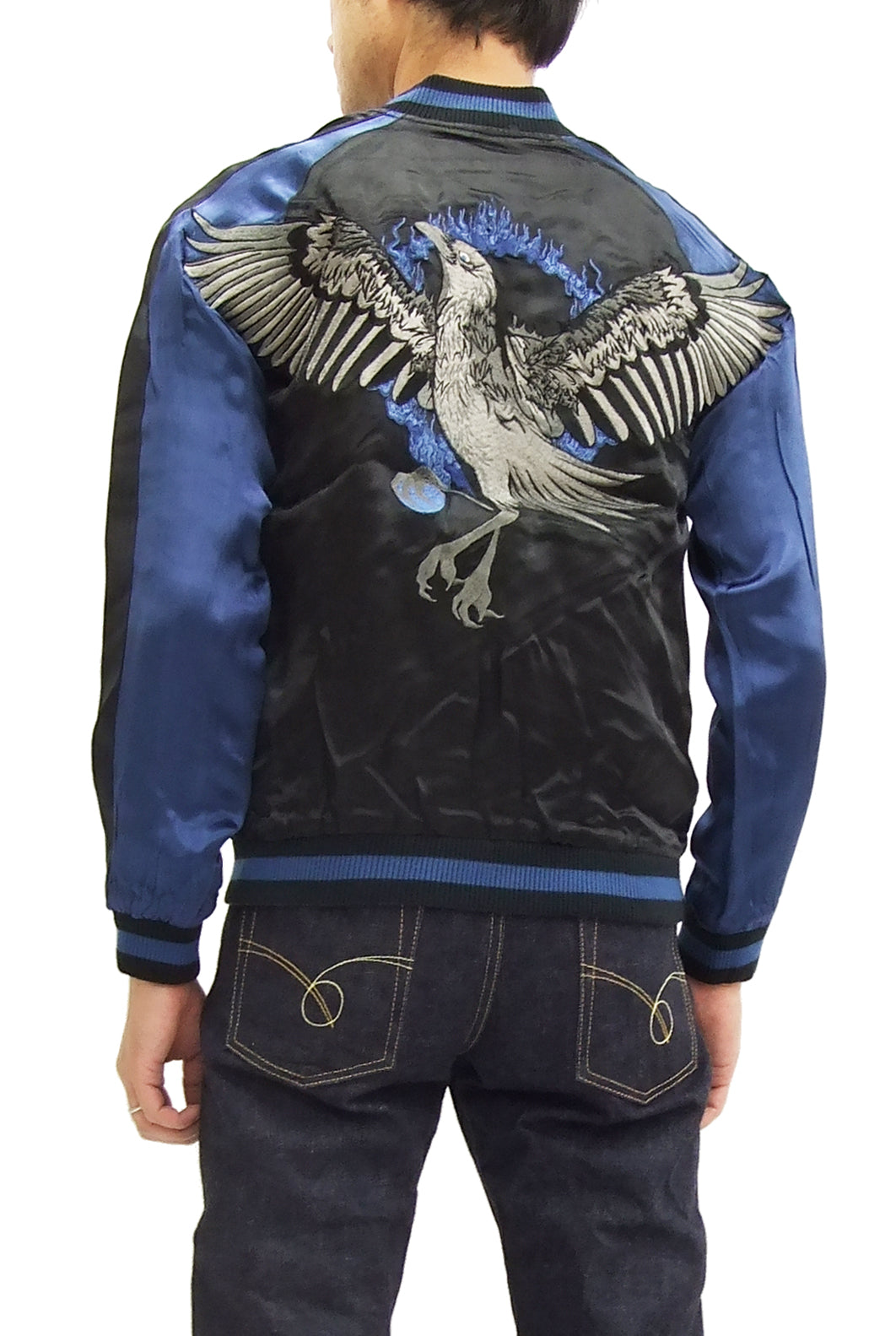 Hanatabi Gakudan Men's Japanese Souvenir Jacket Japanese Raven Sukajan Script SSJ-013
