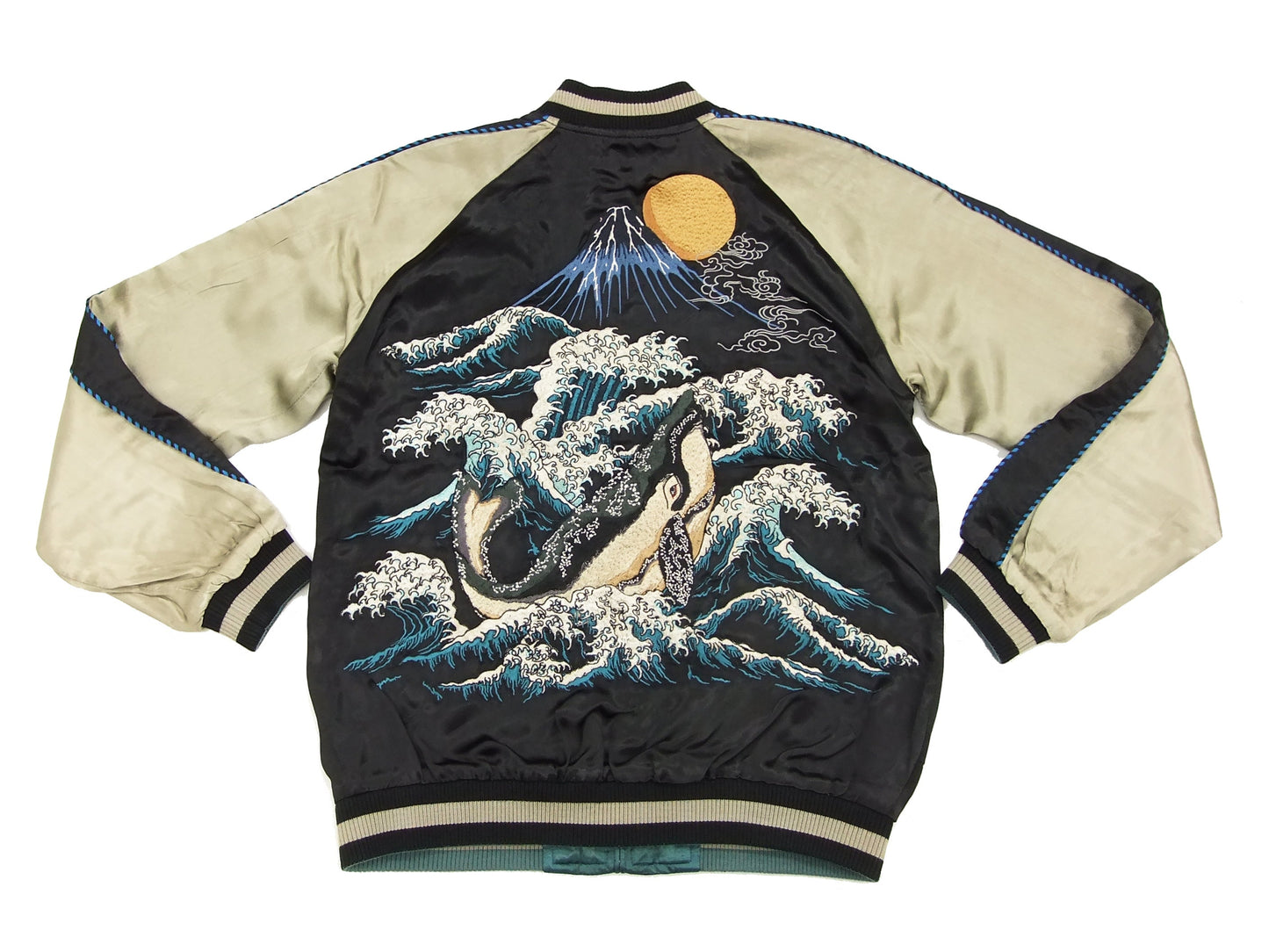 Hanatabi Gakudan Men's Japanese Souvenir Jacket Japanese Whale Art Sukajan Script SSJ-015