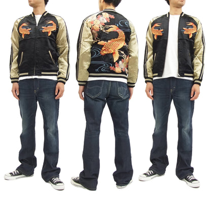 Hanatabi Gakudan Men's Japanese Souvenir Jacket Japanese Koi Fish Carp Sukajan Script SSJ-503
