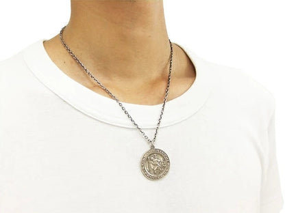TOYS McCOY Steve McQueen Pendant Necklace - Men's Saint Christopher Medallion in Sterling Silver 925 with Chain (TMA2611)