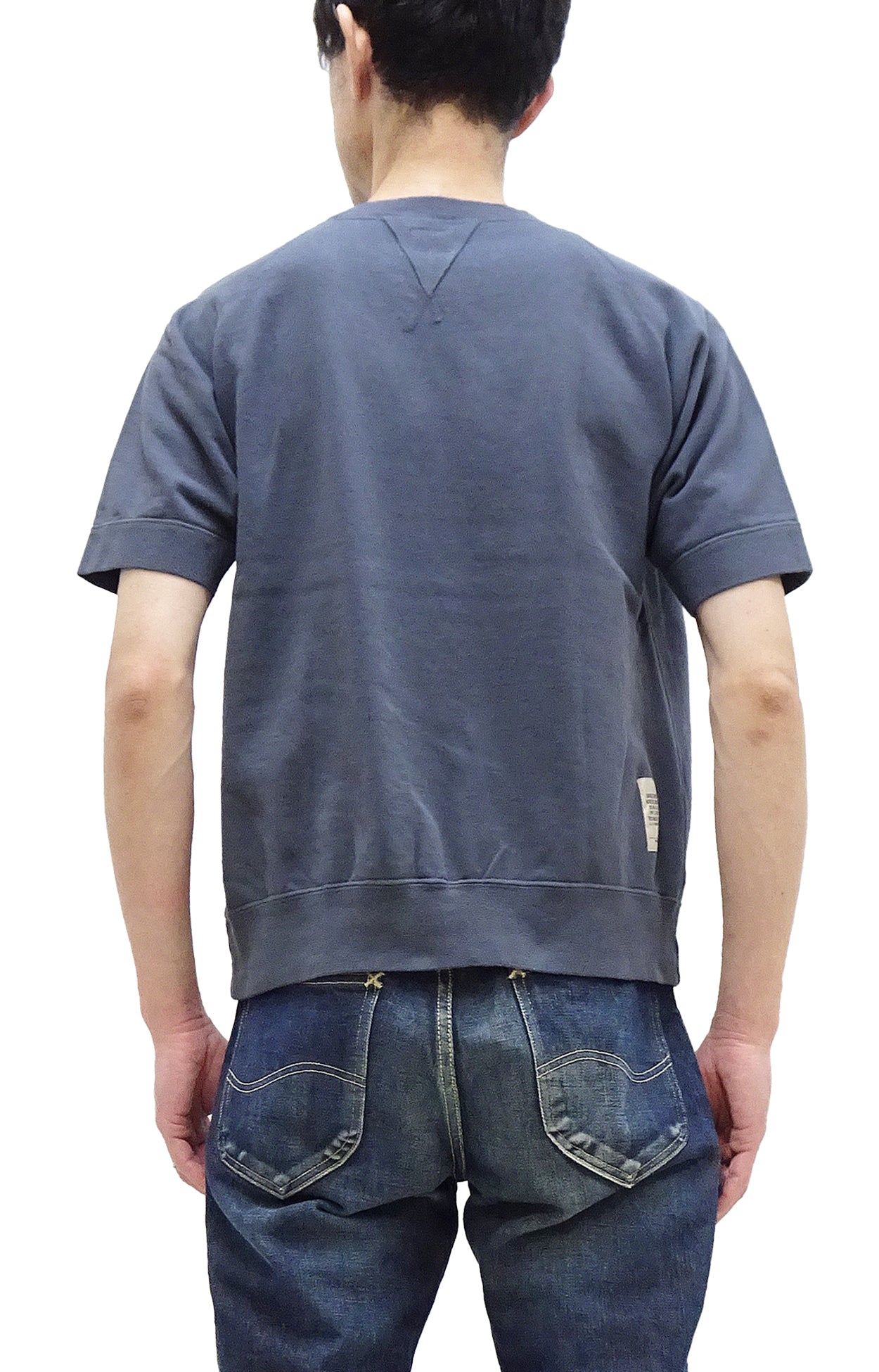 TOYS McCOY Plain Short Sleeve Sweatshirt Men's Solid Color Garment-dyed French Terry Fabric Tee Shirt TMC2429 120 Faded-Blue