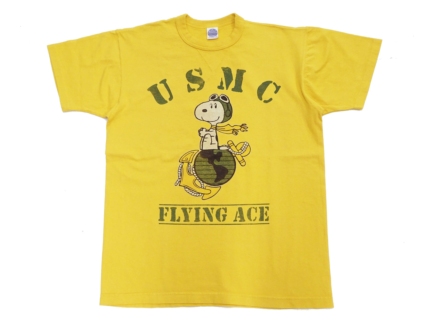 TOYS McCOY Graphic Loopwheel T-shirt - Men's Short Sleeve Flying Ace Snoopy x USMC Printed Tee TMC2527 Garment-Dyed Finish 060 Faded-Yellow