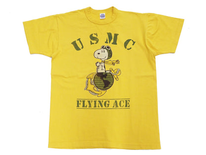 TOYS McCOY Graphic Loopwheel T-shirt - Men's Short Sleeve Flying Ace Snoopy x USMC Printed Tee TMC2527 Garment-Dyed Finish 060 Faded-Yellow