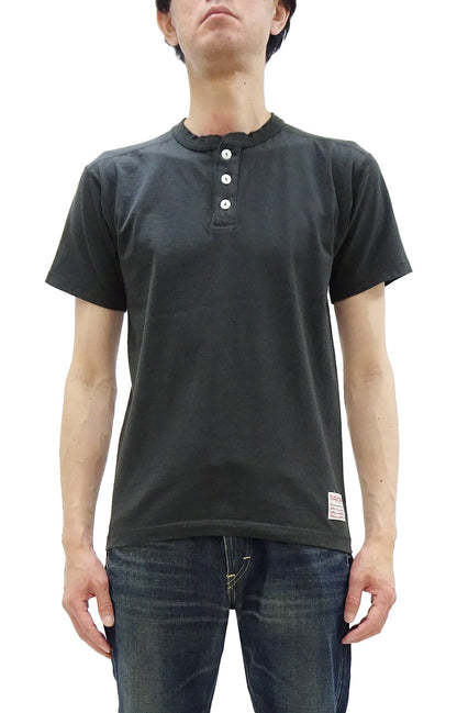 TOYS McCOY Plain Loopwheel Henley T-Shirt - Men's Short Sleeve Tubular Tee The Great American Hero Union Shirt TMC2537 030 Faded-Black
