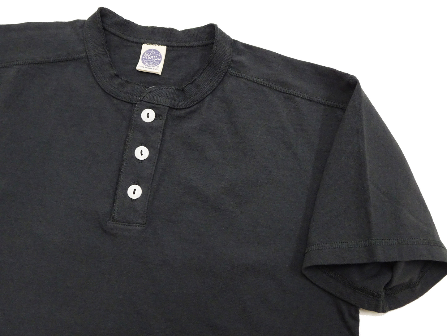 TOYS McCOY Plain Loopwheel Henley T-Shirt - Men's Short Sleeve Tubular Tee The Great American Hero Union Shirt TMC2537 030 Faded-Black