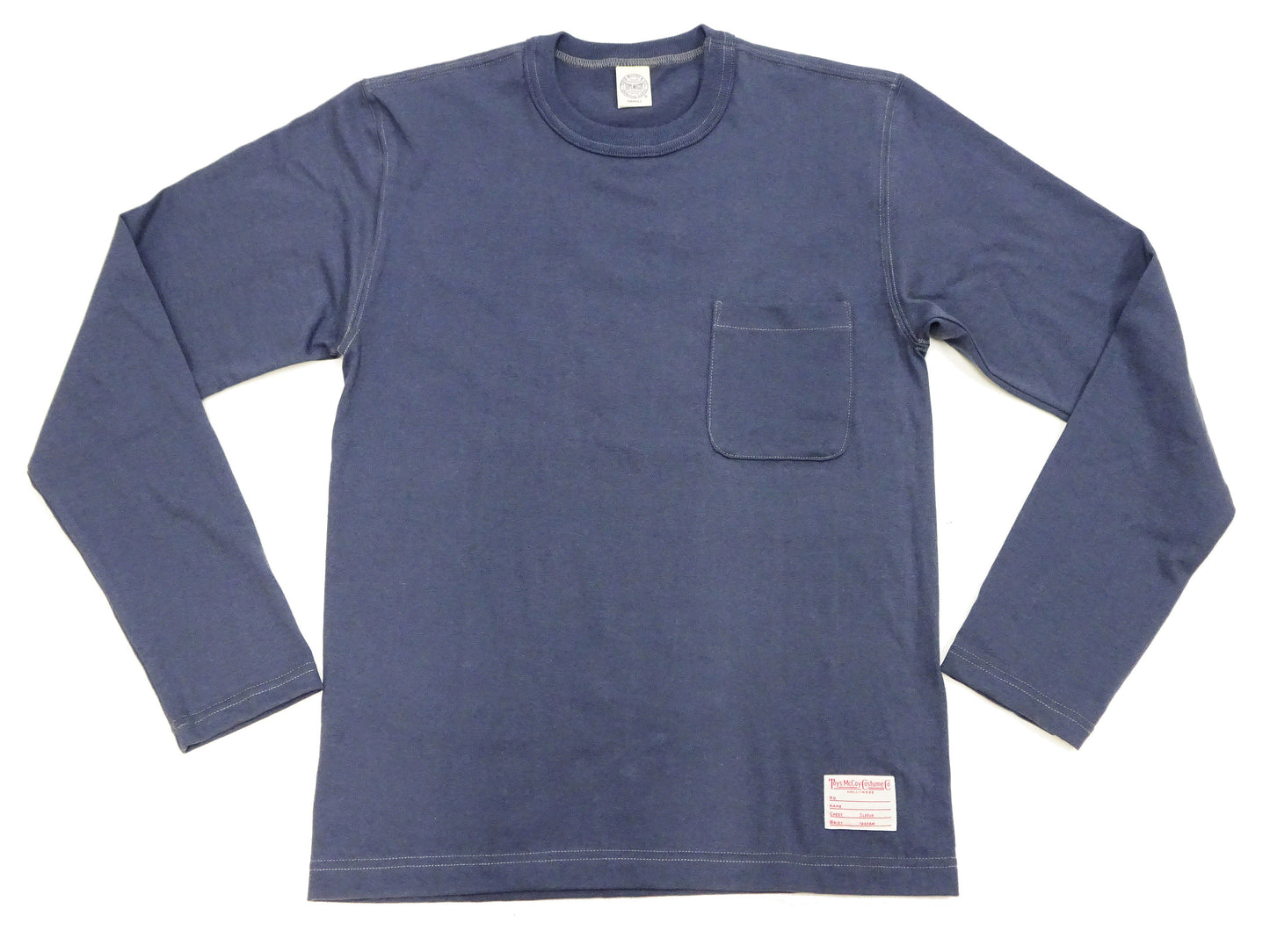 TOYS McCOY Steve McQueen Inspired Long Sleeve Pocket T-Shirt - Men's Solid Color Loopwheeled Tee - TMC2543 121 Faded Blue