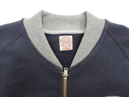 TOYS McCOY Men's Flying Ace Snoopy Zip-Up Sweatshirt - USAF C-2 Inspired, No Hood, Heavyweight 100% Cotton Loopwheel Fleece, Two-Tone Contrast Panel Design - Made in Japan (TMC2551 121 faded navy gray and gray)