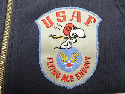 TOYS McCOY Men's Flying Ace Snoopy Zip-Up Sweatshirt - USAF C-2 Inspired, No Hood, Heavyweight 100% Cotton Loopwheel Fleece, Two-Tone Contrast Panel Design - Made in Japan (TMC2551 121 faded navy gray and gray)