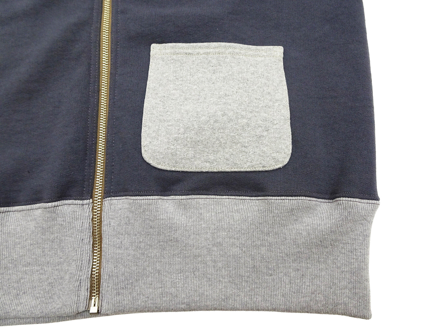 TOYS McCOY Men's Flying Ace Snoopy Zip-Up Sweatshirt - USAF C-2 Inspired, No Hood, Heavyweight 100% Cotton Loopwheel Fleece, Two-Tone Contrast Panel Design - Made in Japan (TMC2551 121 faded navy gray and gray)