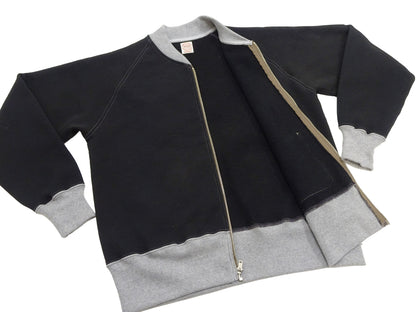 TOYS McCOY Men's Zip-Up Sweatshirt - USAAF C-2 Inspired, No Hood, Heavyweight 100% Cotton Loopwheel Fleece, Two-Tone Contrast Panel Design - Made in Japan (TMC2556 030 black and gray)