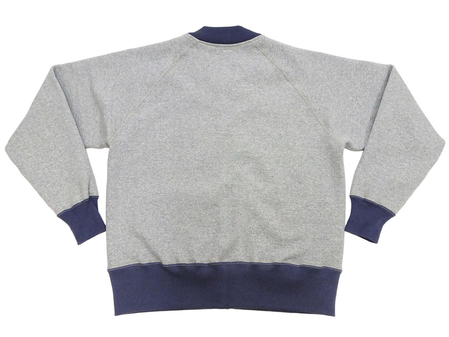 TOYS McCOY Men's Zip-Up Sweatshirt - USAAF C-2 Inspired, No Hood, Heavyweight 100% Cotton Loopwheel Fleece, Two-Tone Contrast Panel Design - Made in Japan (TMC2556 021 ash gray and navy)