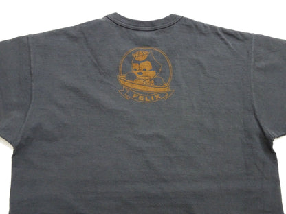 TOYS McCOY Men's Felix the Cat U.S. Navy Graphic Short Sleeve T-Shirt - Loopwheel Tubular Jersey, Garment Dyed, Made in Japan (TMC2601 030 Muted Black)
