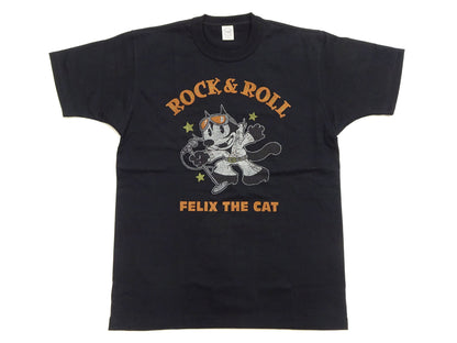 TOYS McCOY Felix the Cat "Rock & Roll" Short Sleeve Loopwheel Graphic T-Shirt - Made in Japan, Tubular Knit, Unwashed Finish (TMC2602 030 Black)