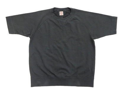 TOYS McCOY Men's Short Sleeve Raglan Sweatshirt, Garment-Dyed Loopback French Terry, V-Gusset Crewneck, Made in Japan (TMC2612 030 Garment-Dyed Washed Black)