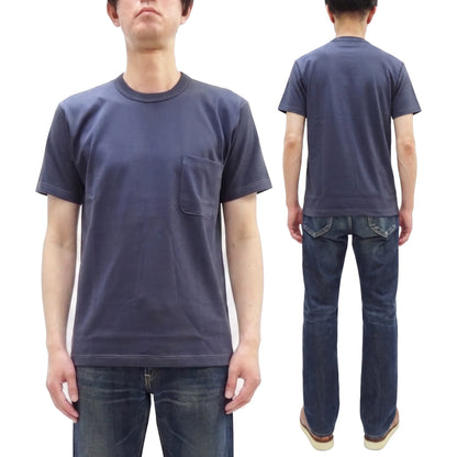 TOYS McCOY Men's Plain Short Sleeve Pocket T-Shirt - Steve McQueen Inspired, Tubular Knit Jersey, Unwashed, Made in Japan (TMC2615 120 Muted Blue)