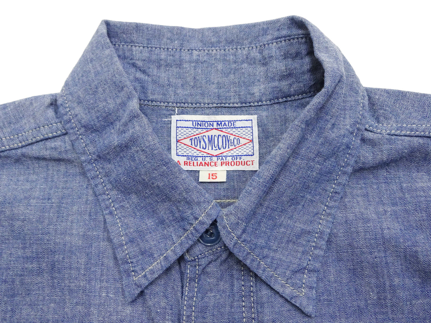 TOYS McCOY Men's Short-Sleeve Blue Chambray Shirt - Classic U.S. Navy Utility Shirt Style Work Shirt TMS2507