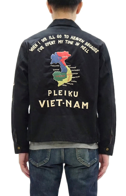 Tailor Toyo Men's Mid-1960s Cotton Vietnam Jacket "Vietnam Map" - Embroidered Vietnam Souvenir Tour Jacket, Pleiku-Inspired Reproduction (TT15892 119 Black)