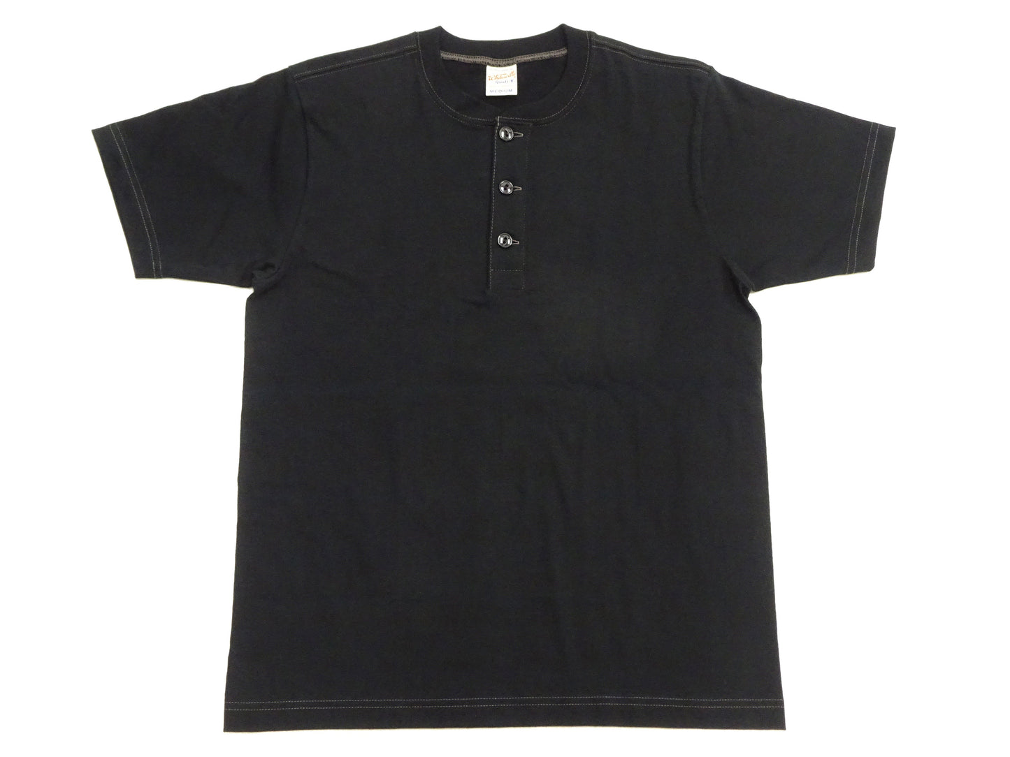 Whitesville Men's Short-Sleeve Henley T-Shirt, 100% Cotton Tubular-Knit Jersey, Slim Fit, One-Pack, Made in Japan (WV79681 119 Black)