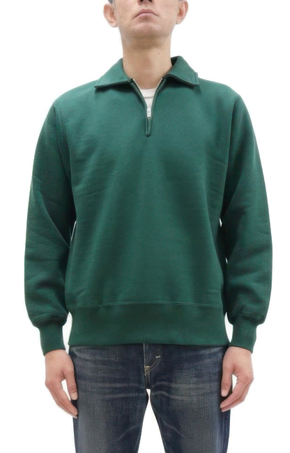 Whitesville Men's Collared Half-Zip Sweatshirt - Heavyweight Loopwheel Fleece, Made in Japan, Vintage-Inspired Athletic Wear (Toyo Enterprises WV69641 145 Green)