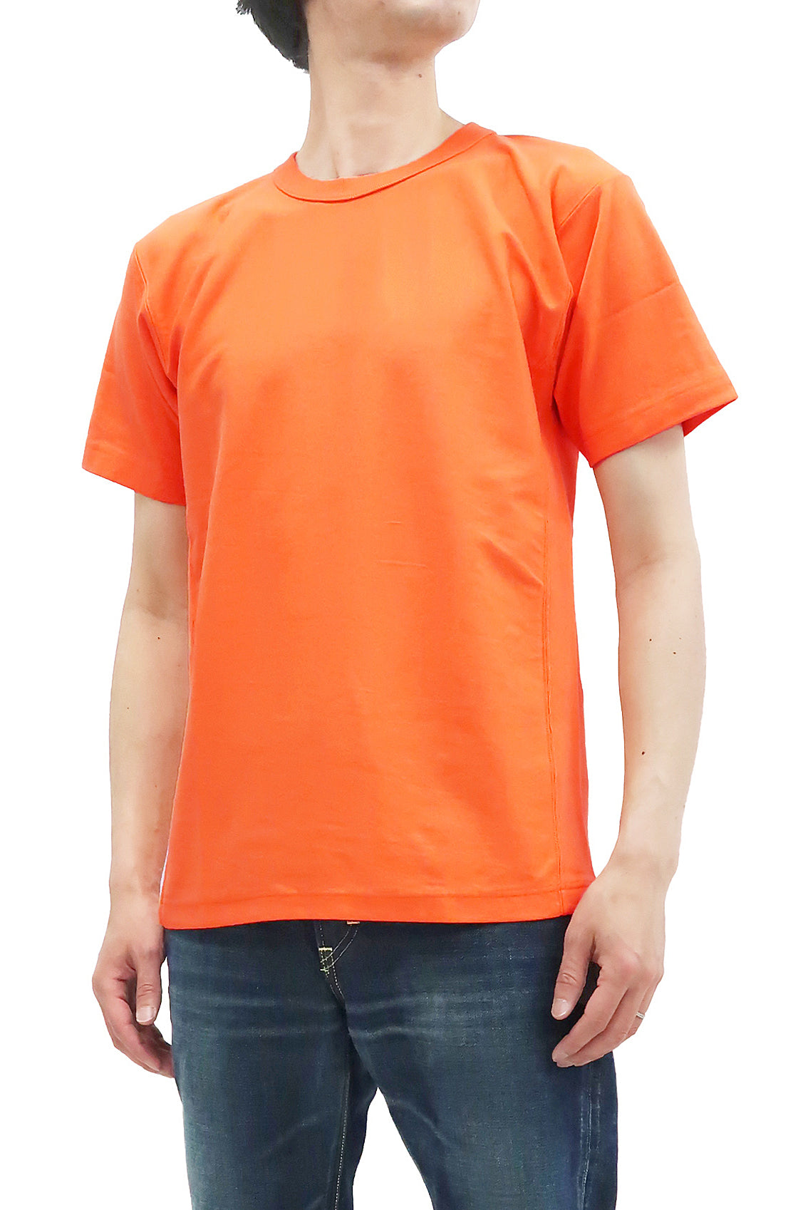 Whitesvill Plain T-shirt with Rib Side Panels Men's Heavyweight Short Sleeve Tee WV78930 159 Orange