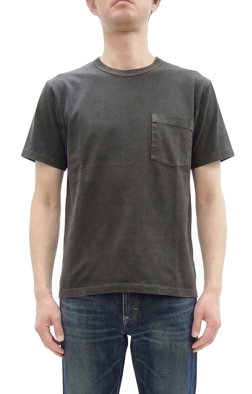 Whitesville Men's Short Sleeve Pigment-Dyed Pocket T-Shirt, Heavyweight Tubular Cotton Jersey Plain Tee, Made in Japan by Toyo Enterprises (WV79531 119 Faded Black)