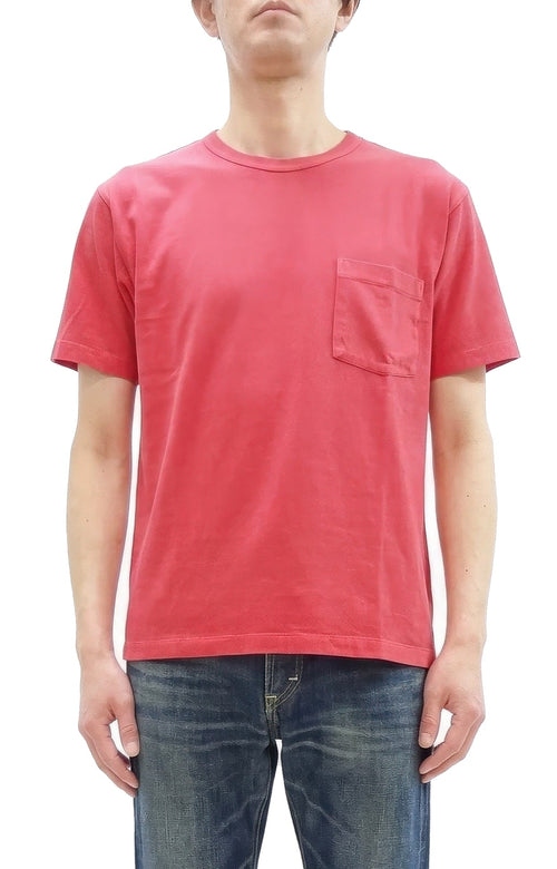 Whitesville Men's Short Sleeve Pigment-Dyed Pocket T-Shirt, Heavyweight Tubular Cotton Jersey Plain Tee, Made in Japan by Toyo Enterprises (WV79531 165 Faded Red)