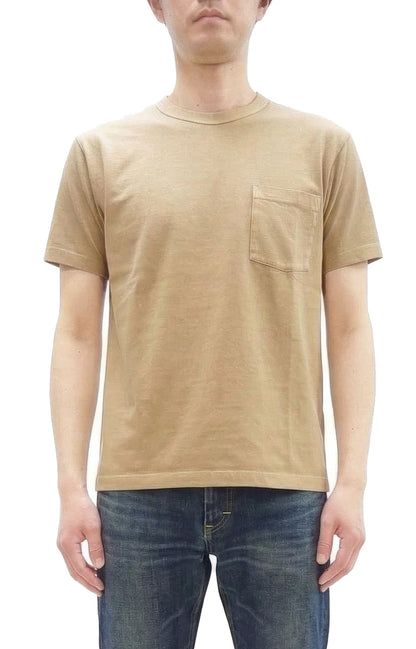 Whitesville Men's Short Sleeve Pigment-Dyed Pocket T-Shirt, Heavyweight Tubular Cotton Jersey Plain Tee, Made in Japan by Toyo Enterprises (WV79531 133 Faded Beige)